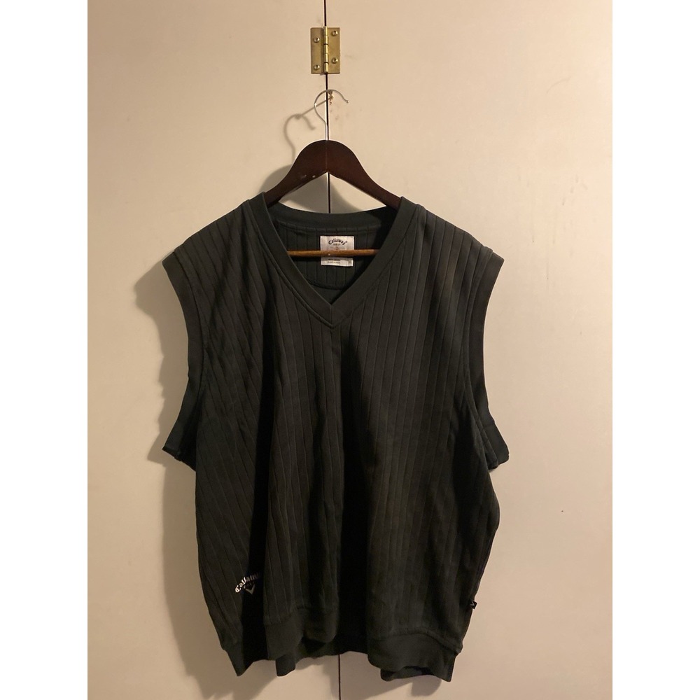 Vintage Callaway Golf Sport Sweater Vest Mens XL Black Cotton V Neck Pullover